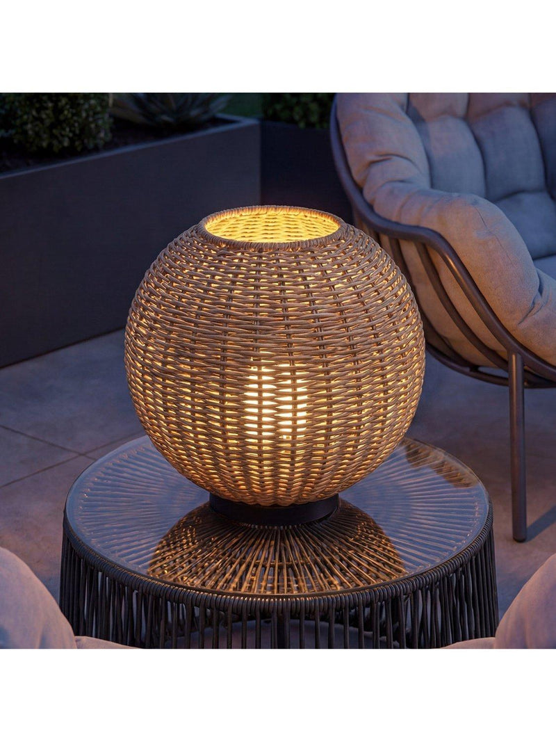 LG Outdoor Orta woven rattan rechargeable garden table lamp 28cm, UK version