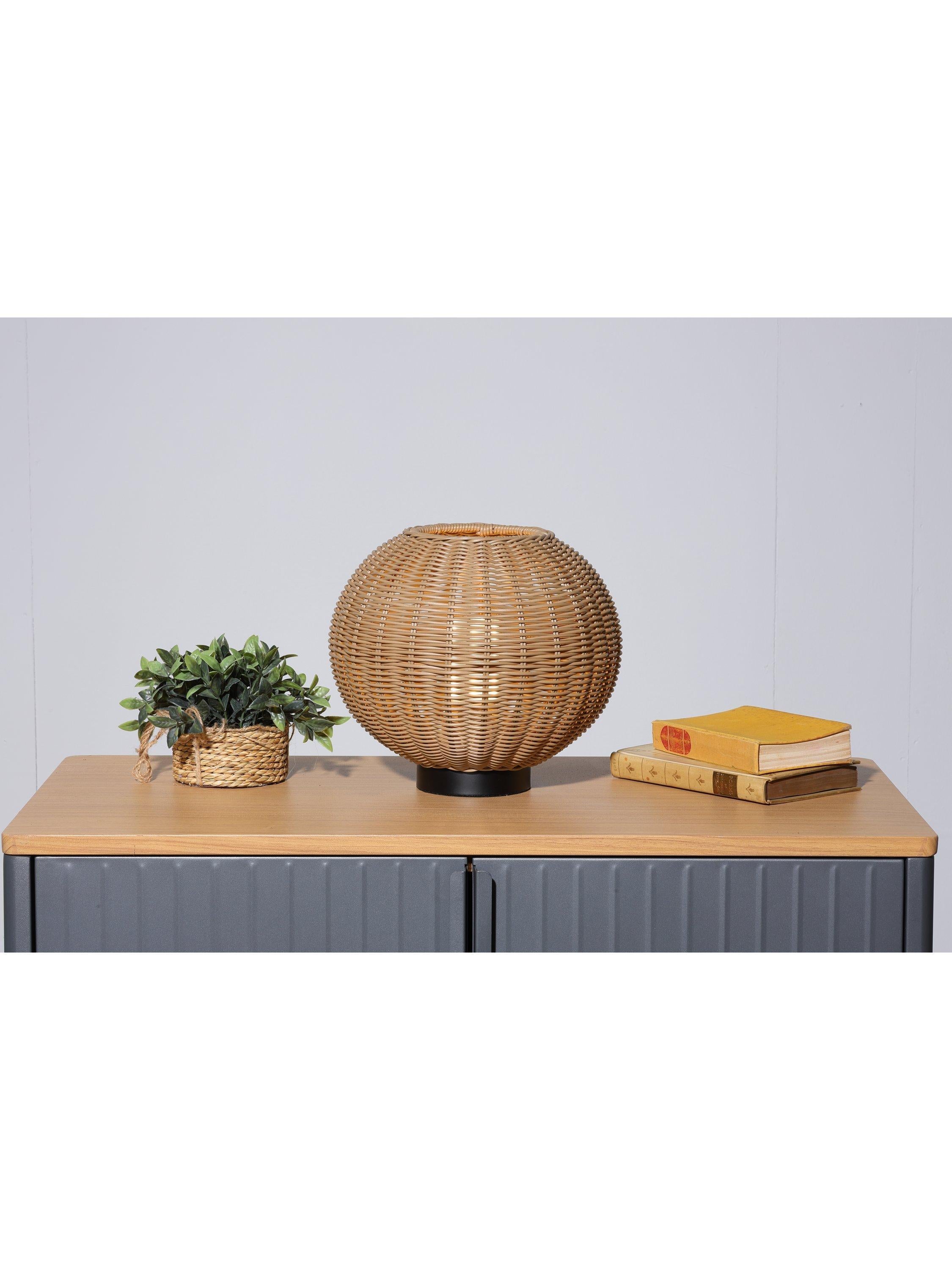 LG Outdoor Orta woven rattan rechargeable garden table lamp 28cm, UK version