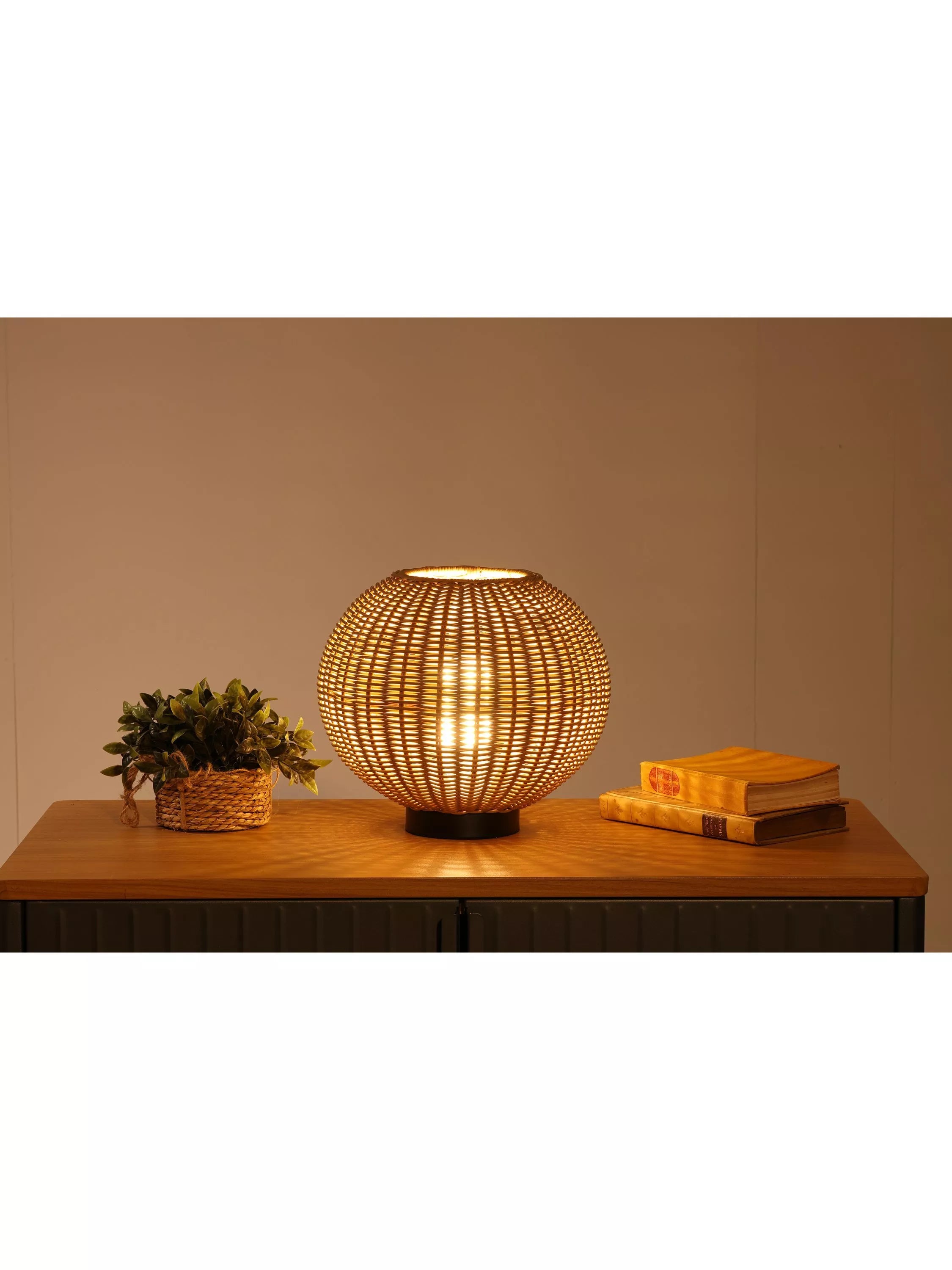 LG Outdoor Orta woven rattan rechargeable garden table lamp 28cm, UK version
