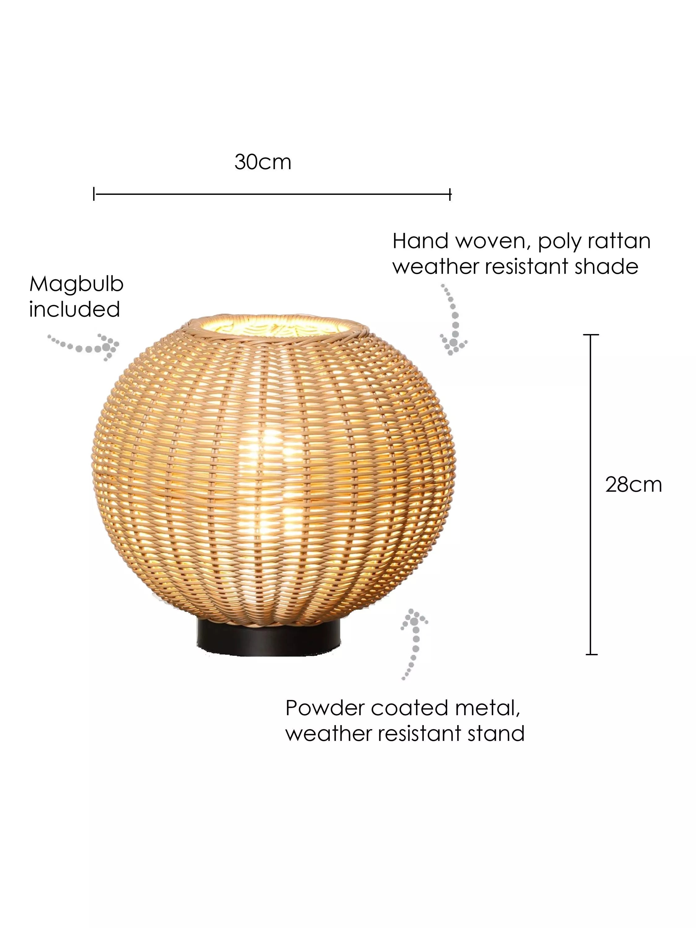 LG Outdoor Orta woven rattan rechargeable garden table lamp 28cm, UK version