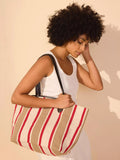Mint Velvet striped canvas tote bag, red and multi, UK version