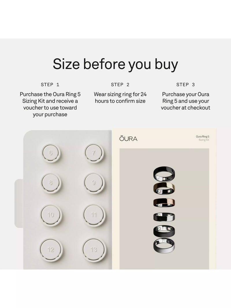 Oura Ring 5 sizing kit with plastic rings and box, imported from the UK