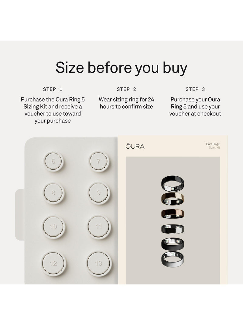 Oura Ring 5 sizing kit with plastic rings and box, imported from the UK
