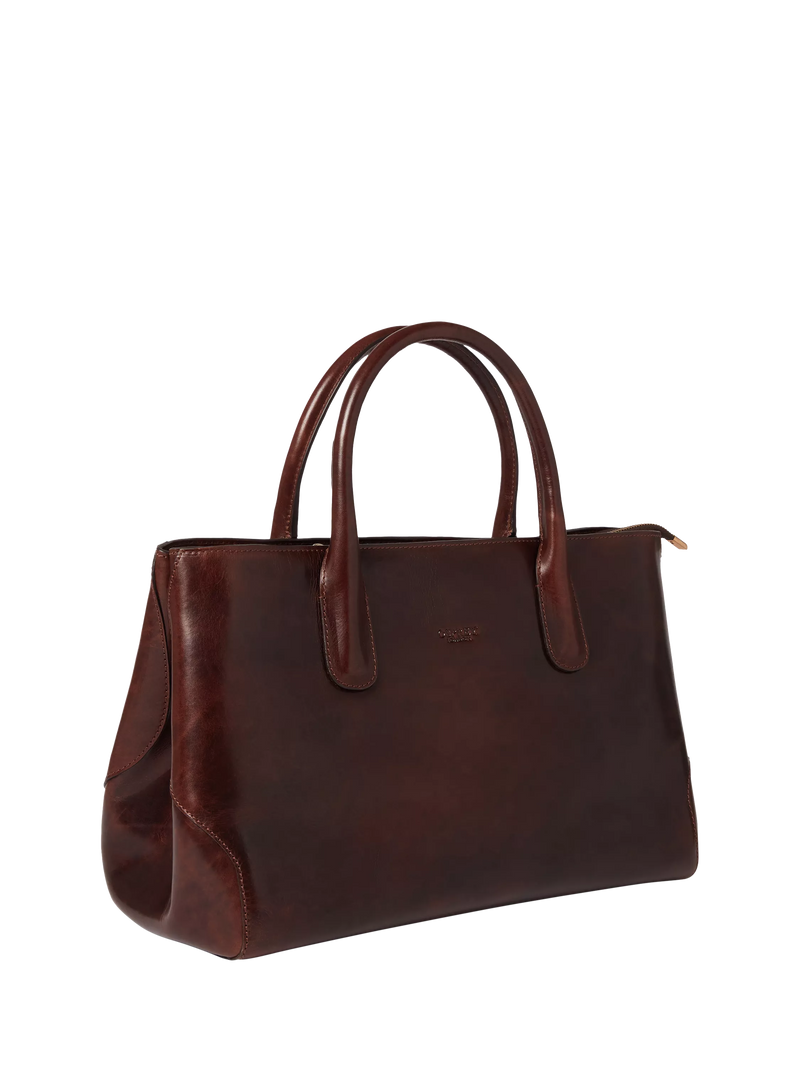 OSPREY LONDON Monroe Curved Leather Tote Chestnut - British product