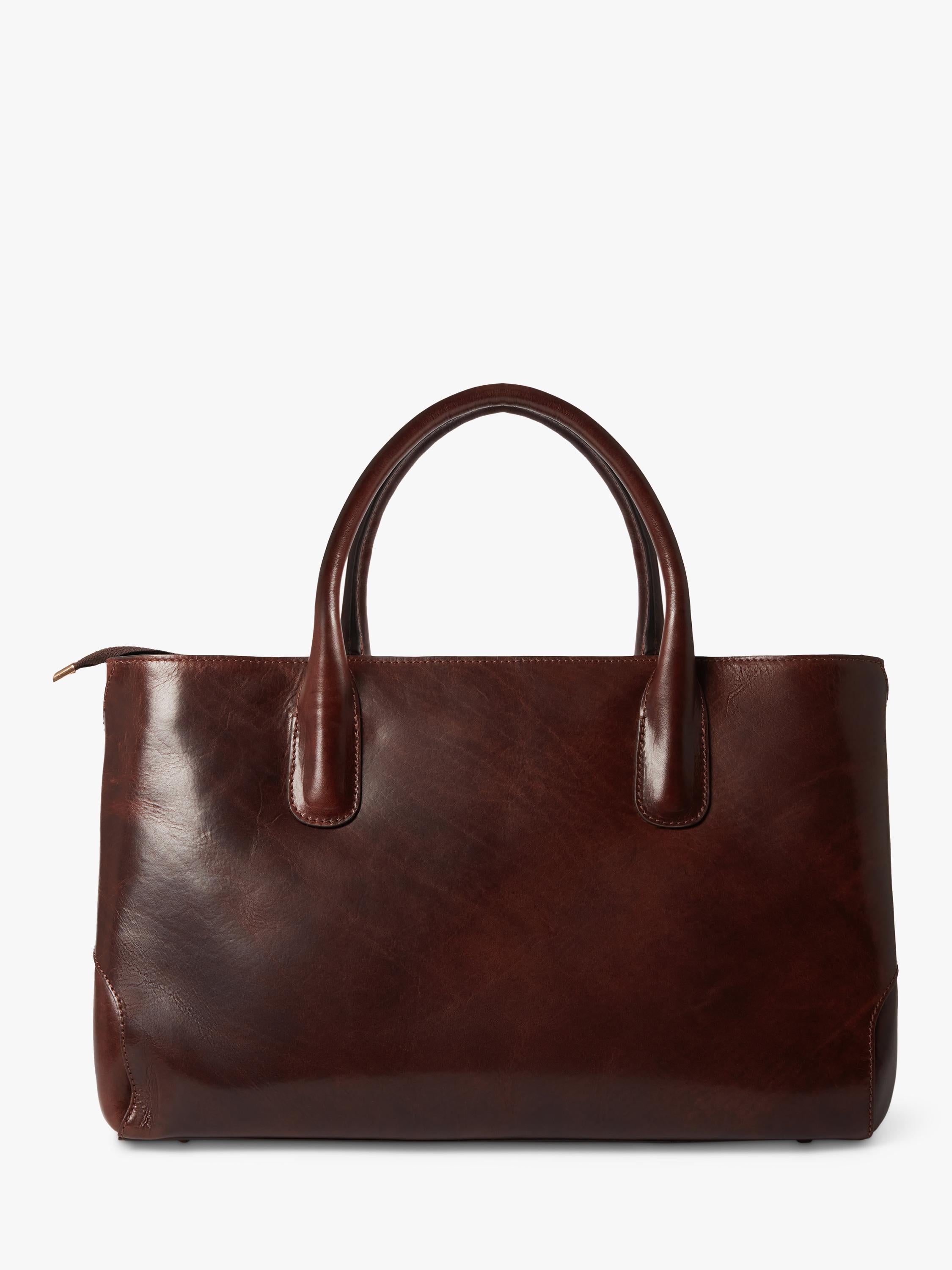 OSPREY LONDON Monroe Curved Leather Tote Chestnut - British product