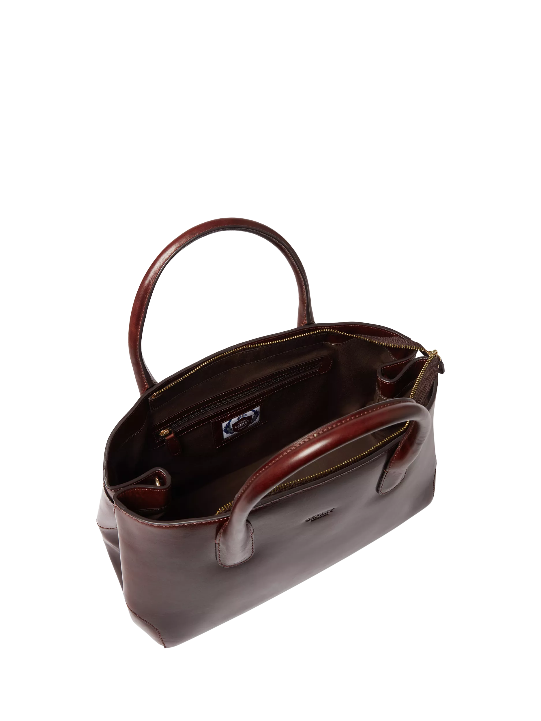 OSPREY LONDON Monroe Curved Leather Tote Chestnut - British product