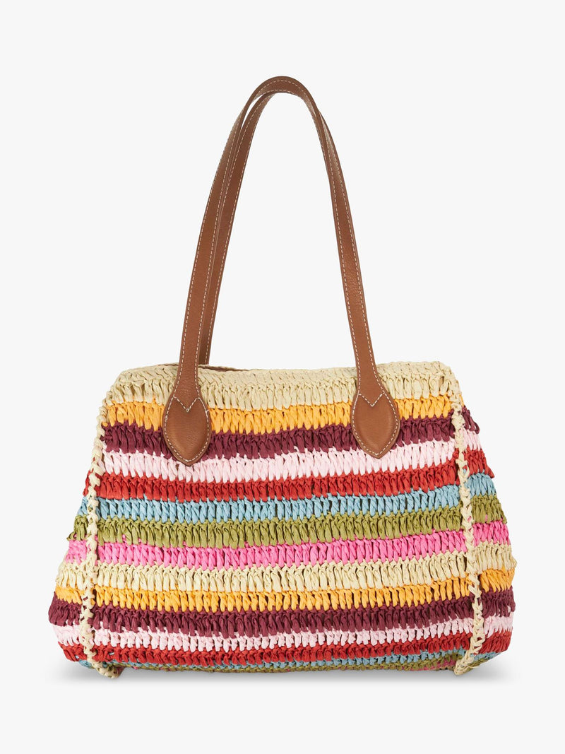Dune London multi-stripe raffia tote bag with charms, UK version