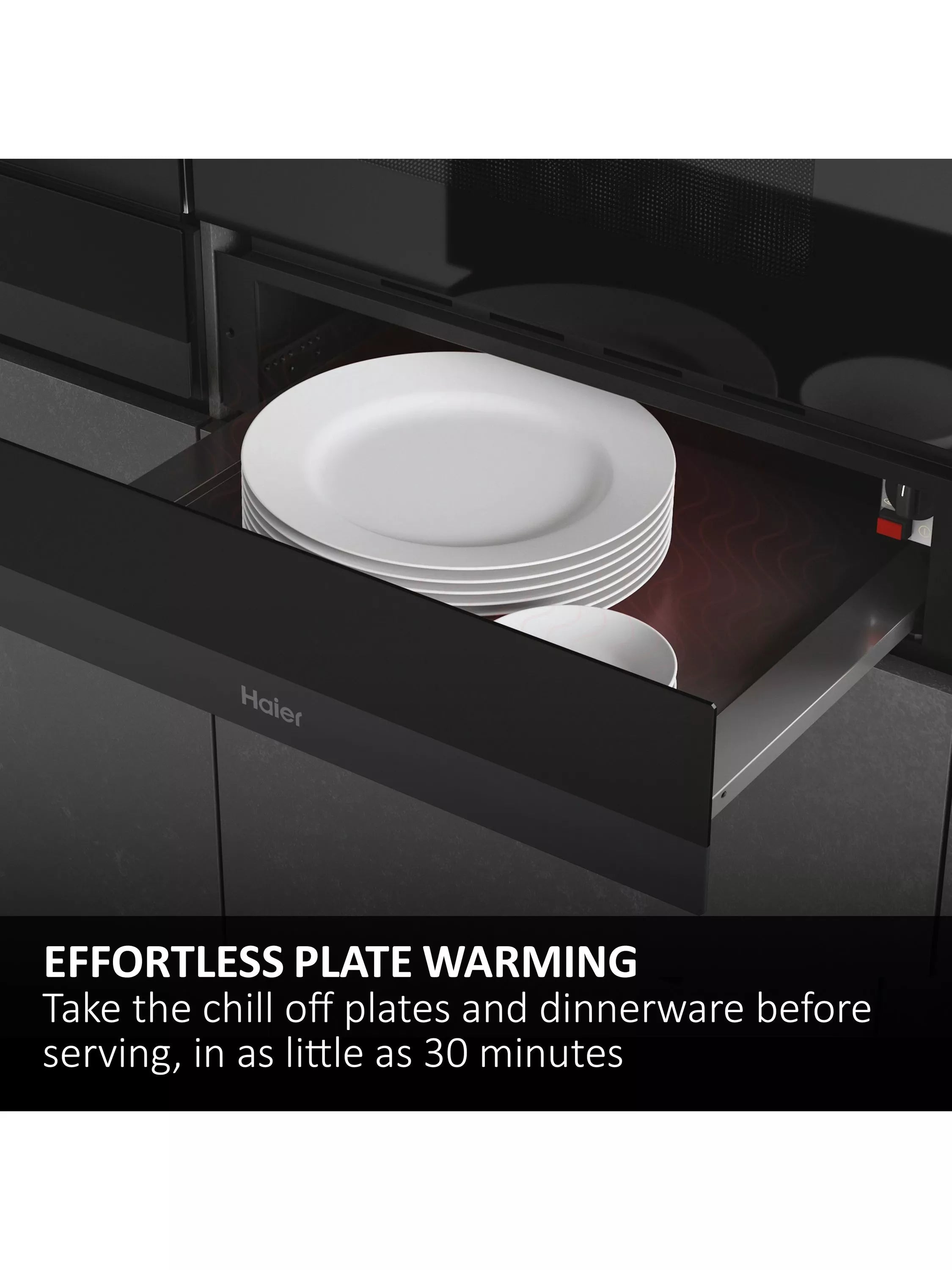 Haier HWD14ID6E warming drawer black glass, imported from the UK