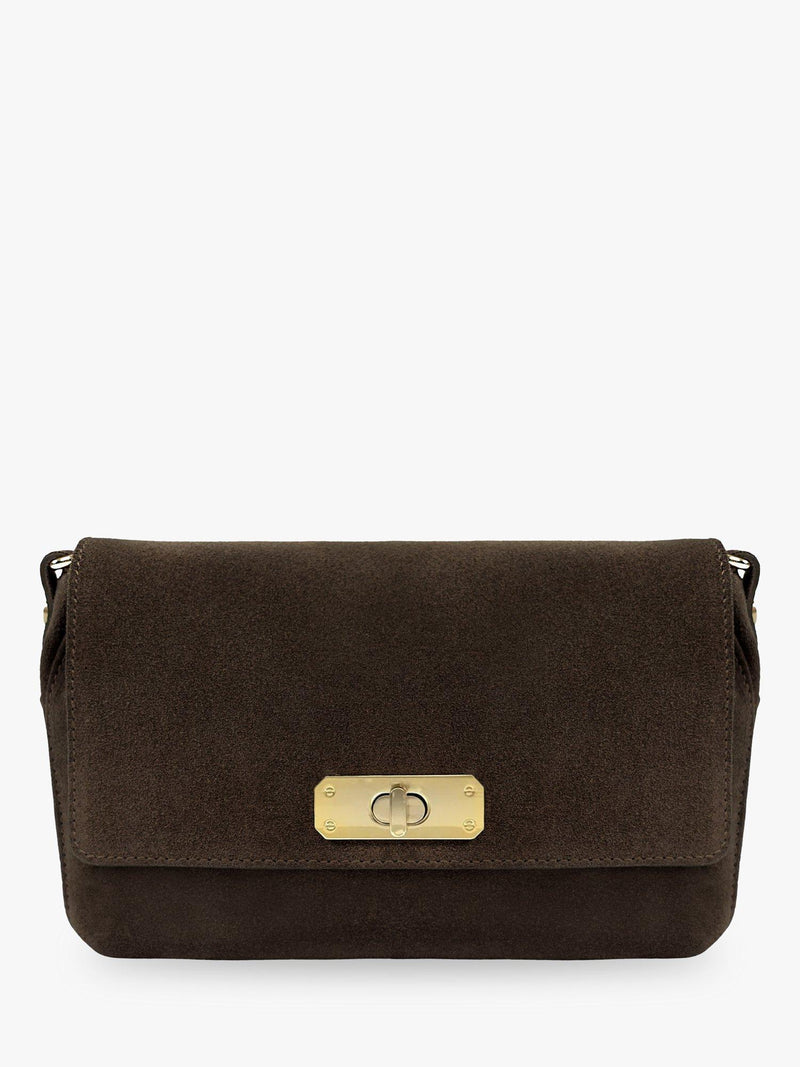 Apatchy London Maisie Midi Chocolate Suede Bag (British brand)
