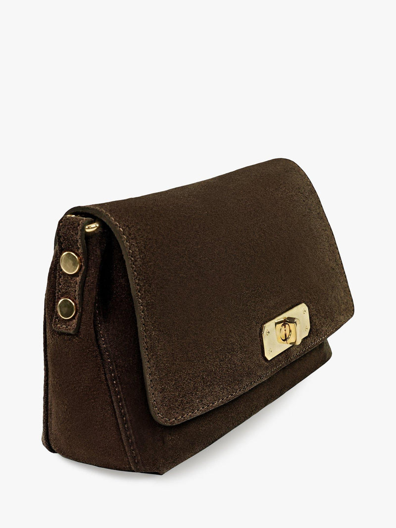 Apatchy London Maisie Midi Chocolate Suede Bag (British brand)