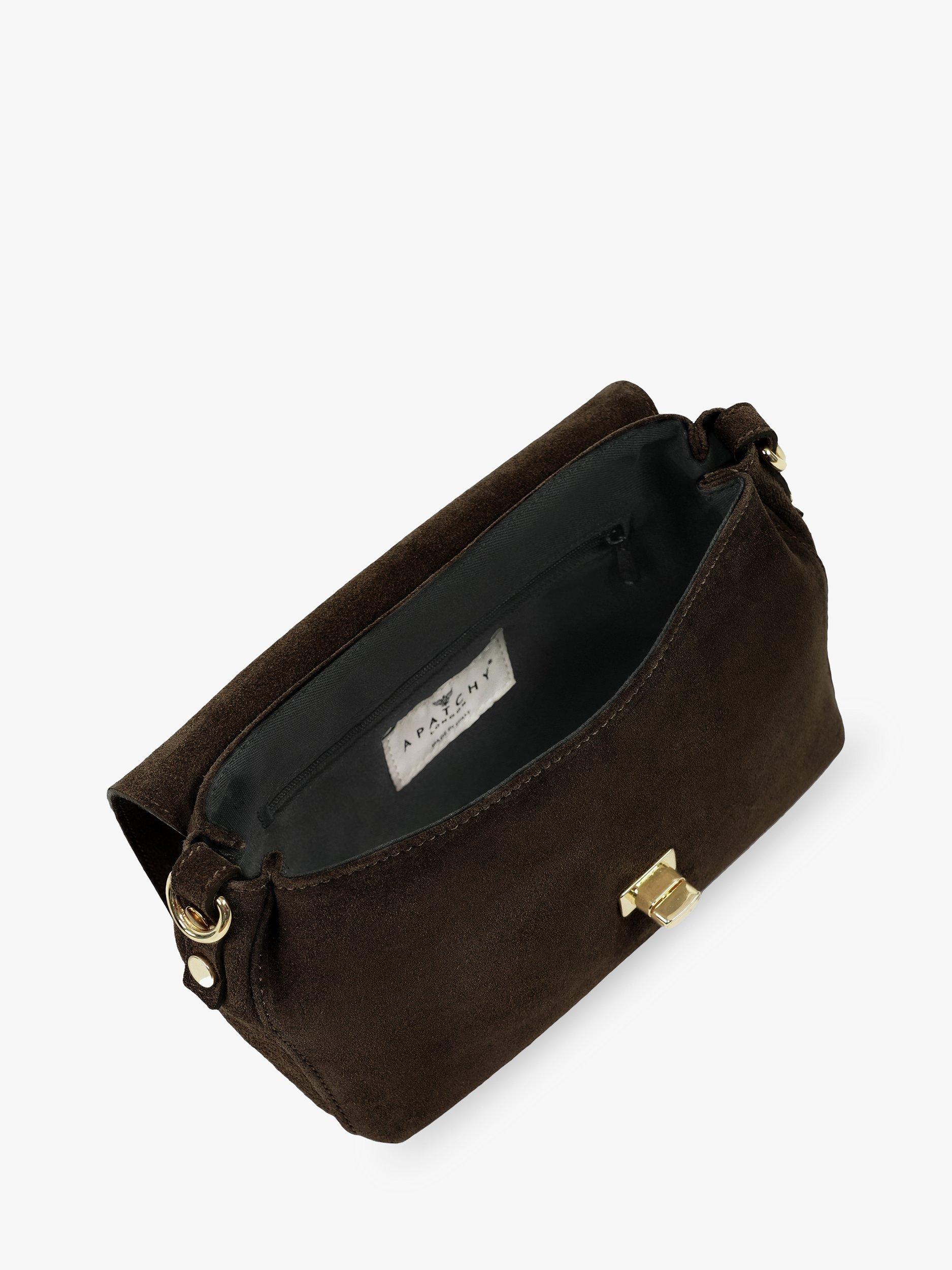 Apatchy London Maisie Midi Chocolate Suede Bag (British brand)