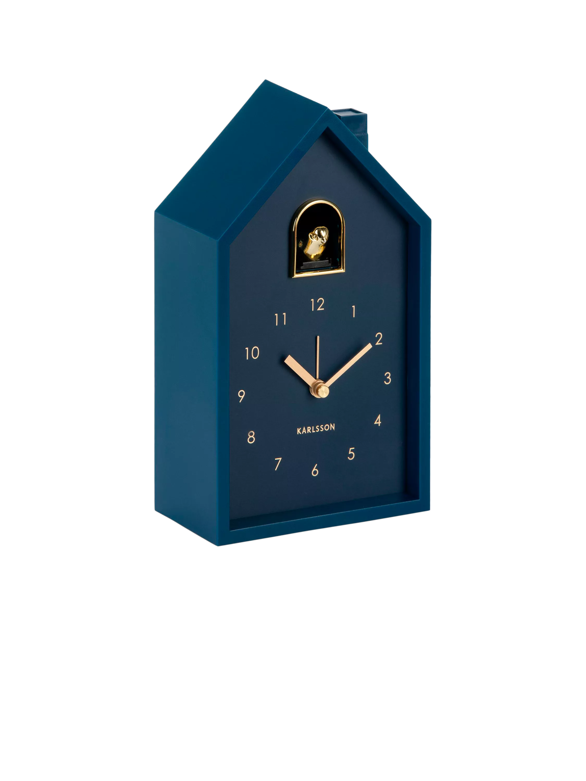 Karlsson Modern Cuckoo analogue alarm clock with gold bird (British brand)