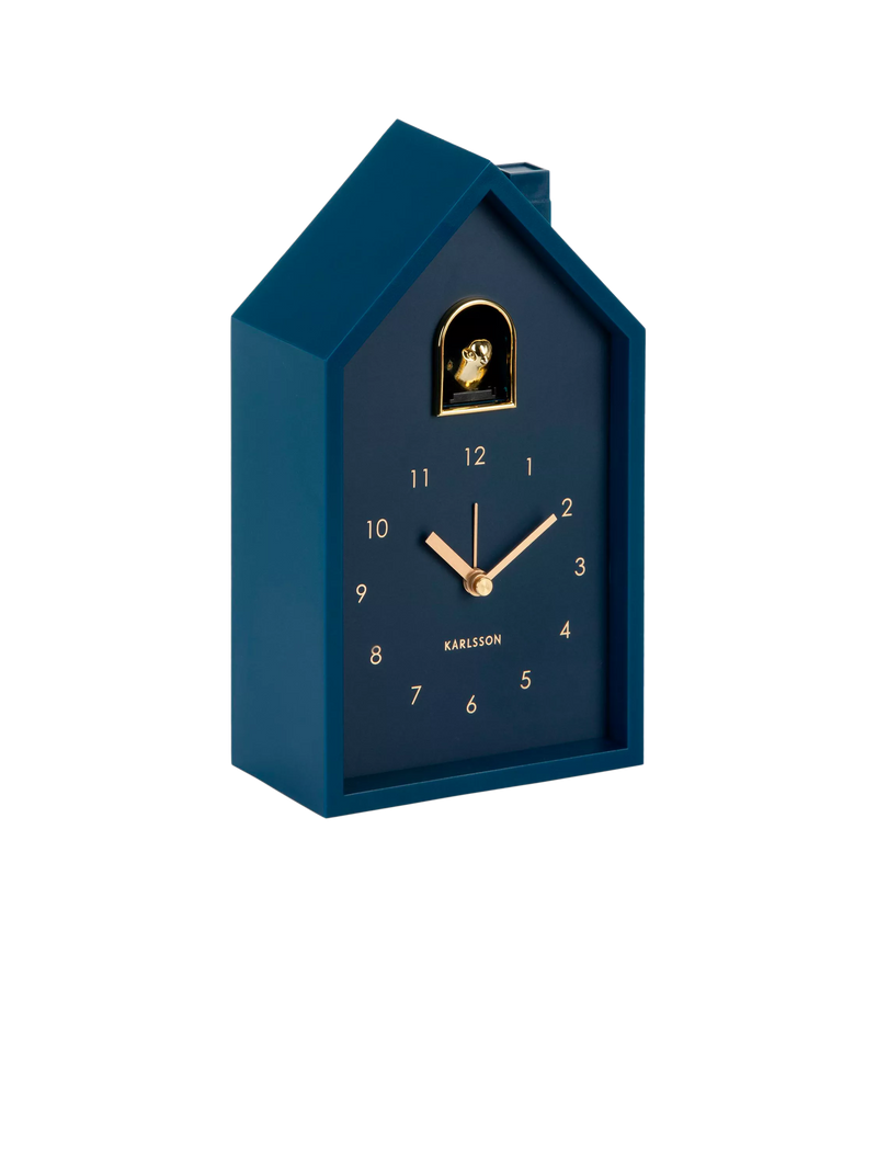 Karlsson Modern Cuckoo analogue alarm clock with gold bird (British brand)