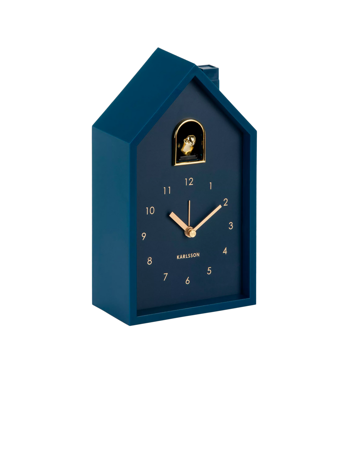 Karlsson Modern Cuckoo analogue alarm clock with gold bird (British brand)