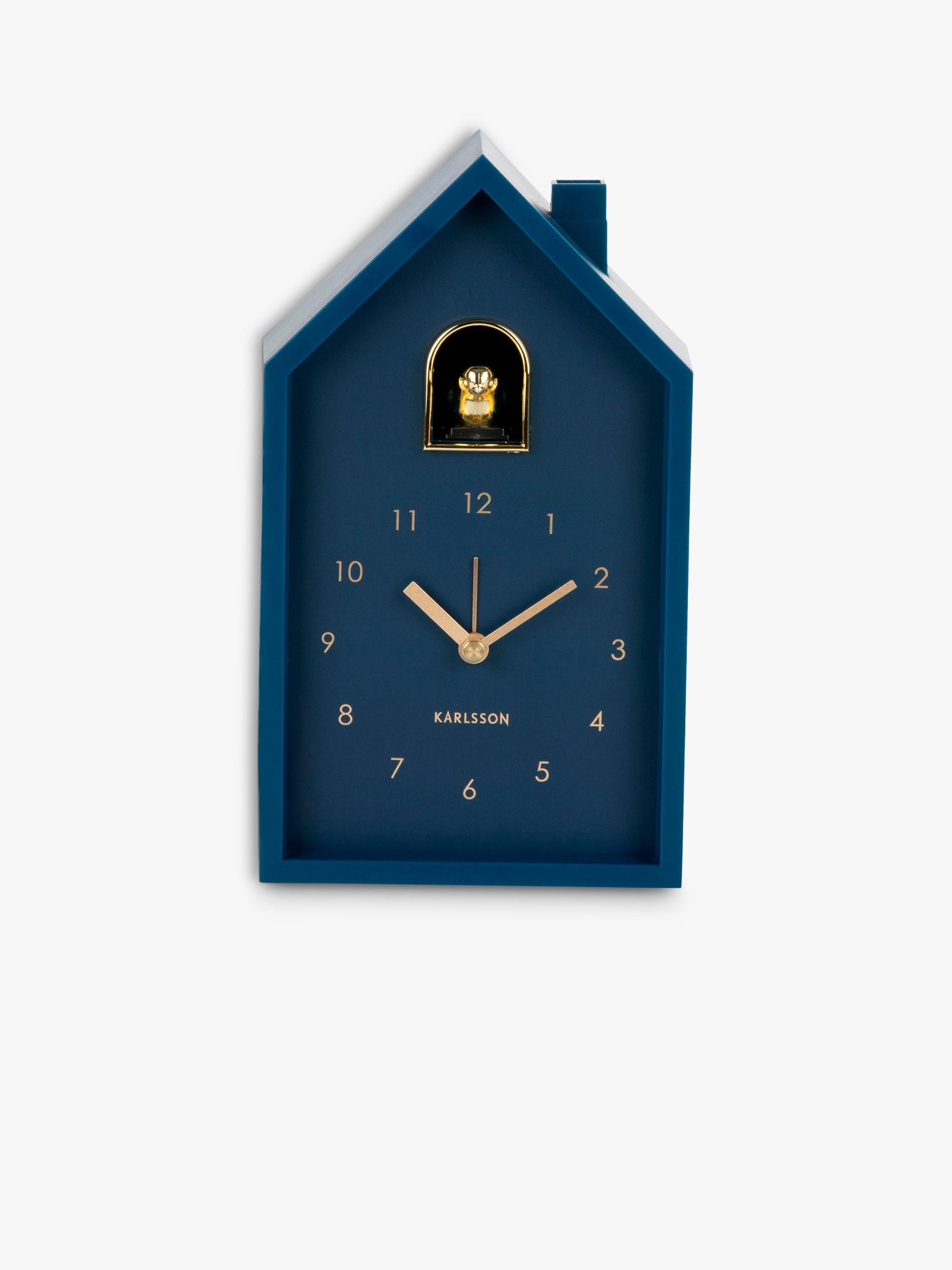 Karlsson Modern Cuckoo analogue alarm clock with gold bird (British brand)
