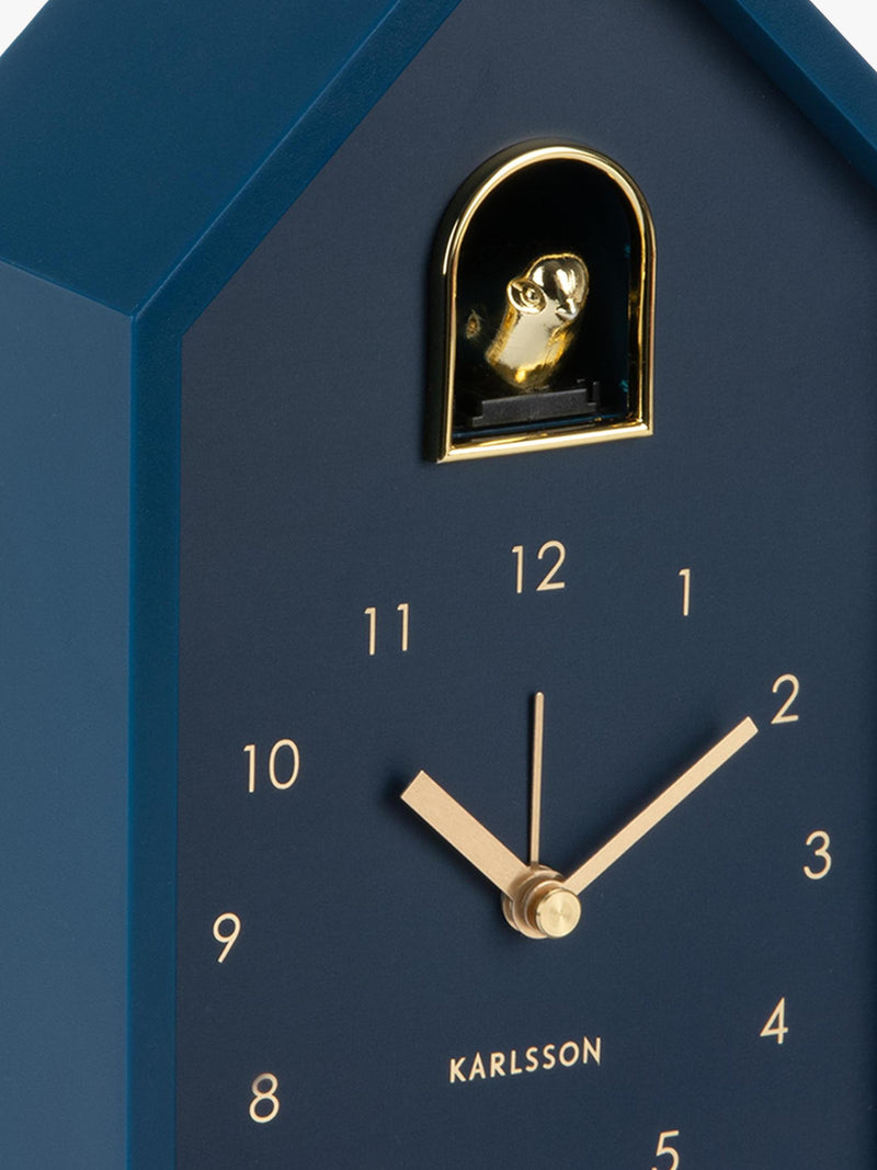 Karlsson Modern Cuckoo analogue alarm clock with gold bird (British brand)