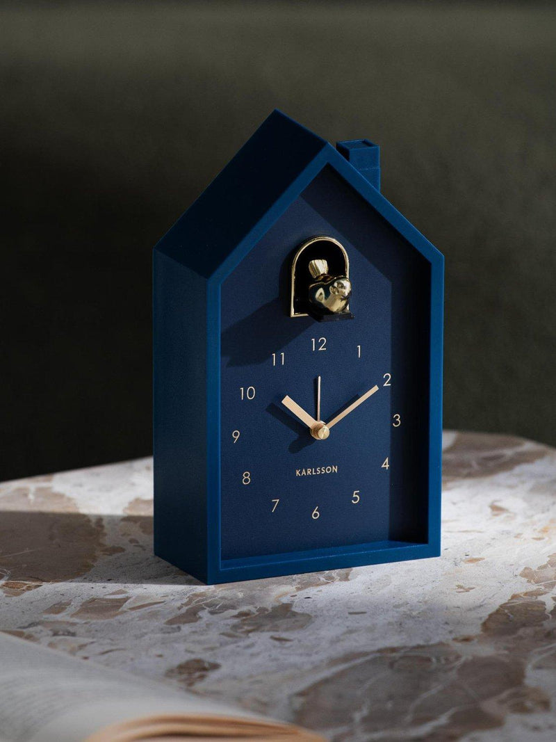 Karlsson Modern Cuckoo analogue alarm clock with gold bird (British brand)