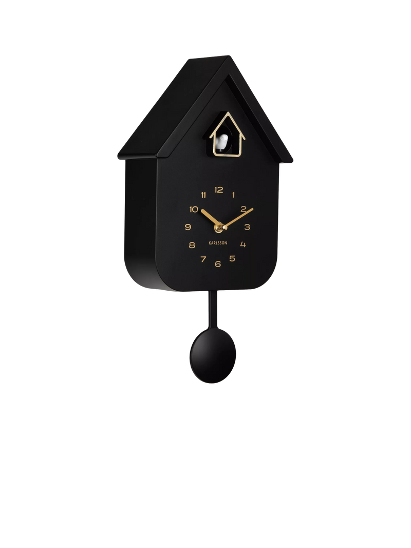 Karlsson Solo Cuckoo Analogue Pendulum Wall Clock, Black