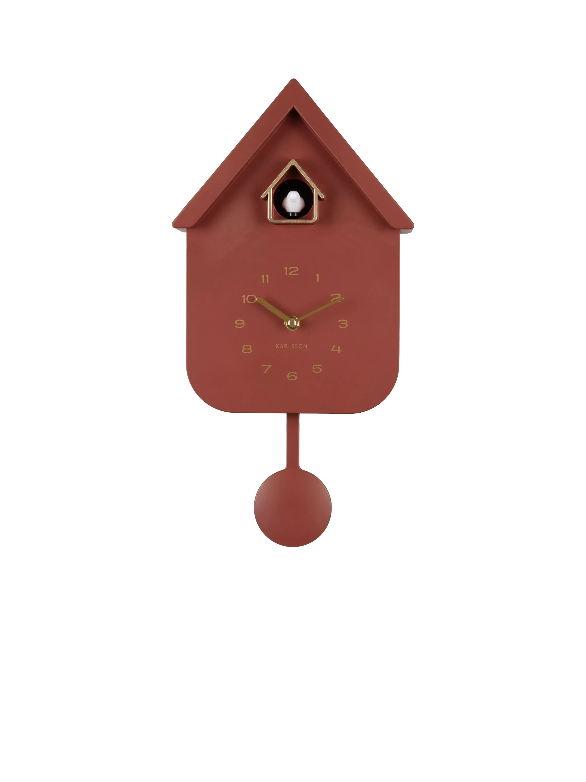 Karlsson Solo Cuckoo Analogue Pendulum Wall Clock, Burgundy Red