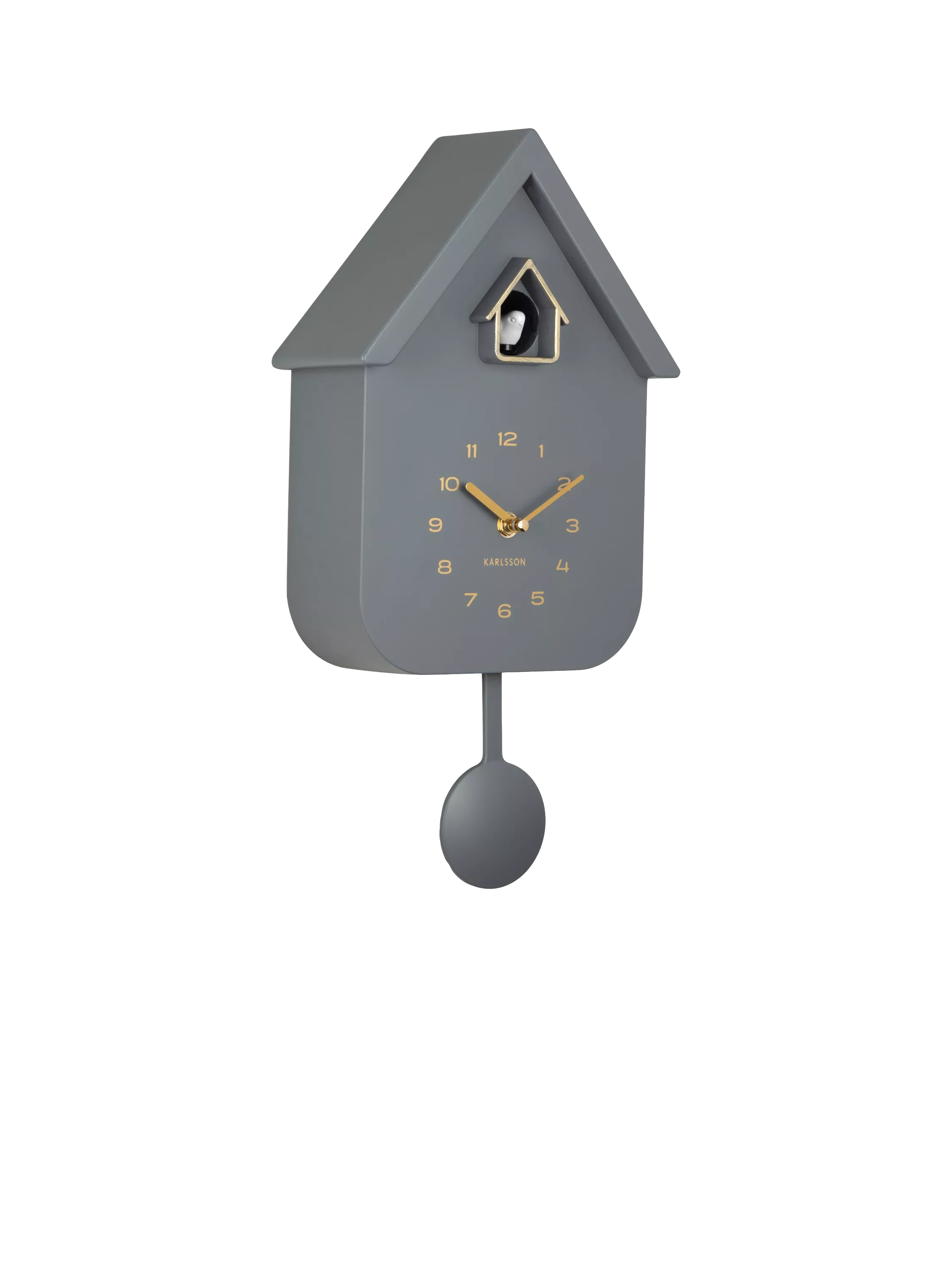 Karlsson Solo Cuckoo Analogue Pendulum Wall Clock, Cool Grey