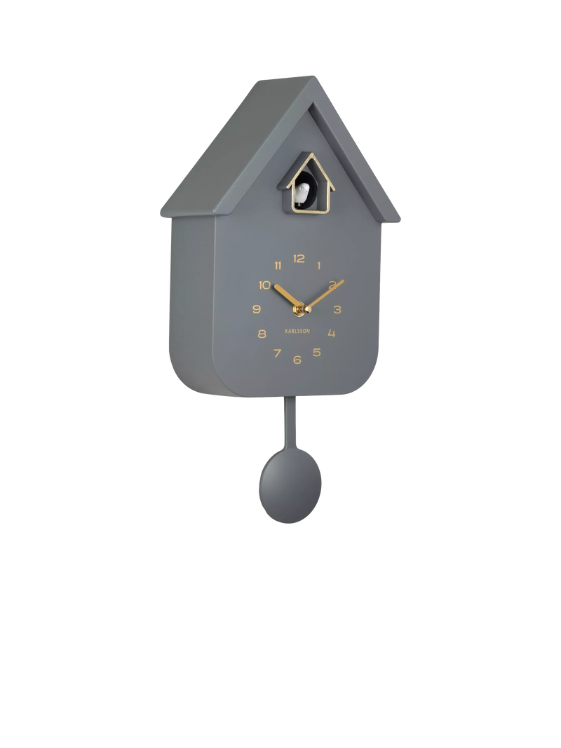 Karlsson Solo Cuckoo Analogue Pendulum Wall Clock, Cool Grey