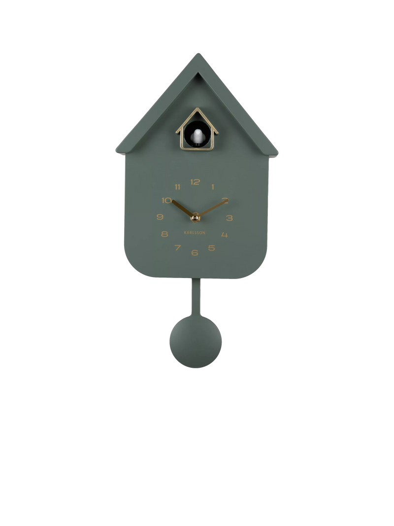 Karlsson Solo Cuckoo Analogue Pendulum Wall Clock, Jungle Green