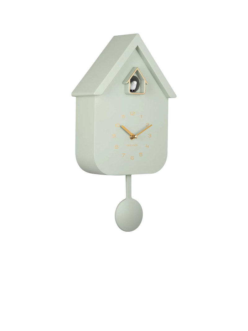 Karlsson Solo Cuckoo Analogue Pendulum Wall Clock, Grayed Jade
