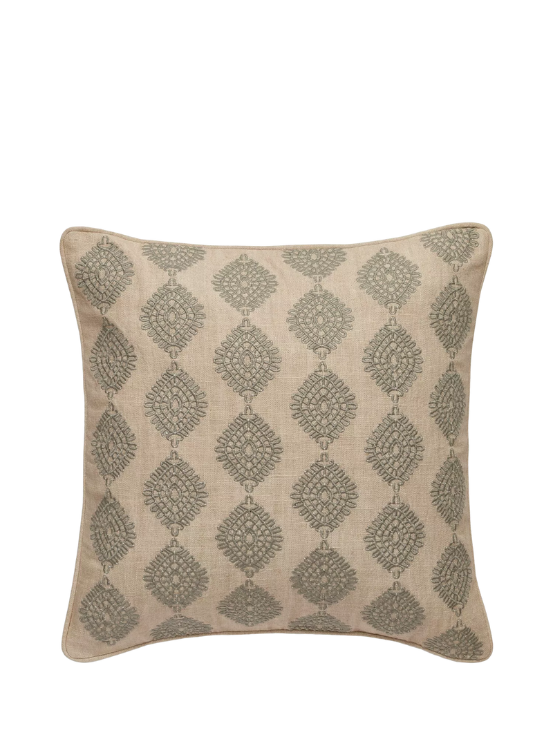 OKA Carthew Embroidered Cushion, Celadon