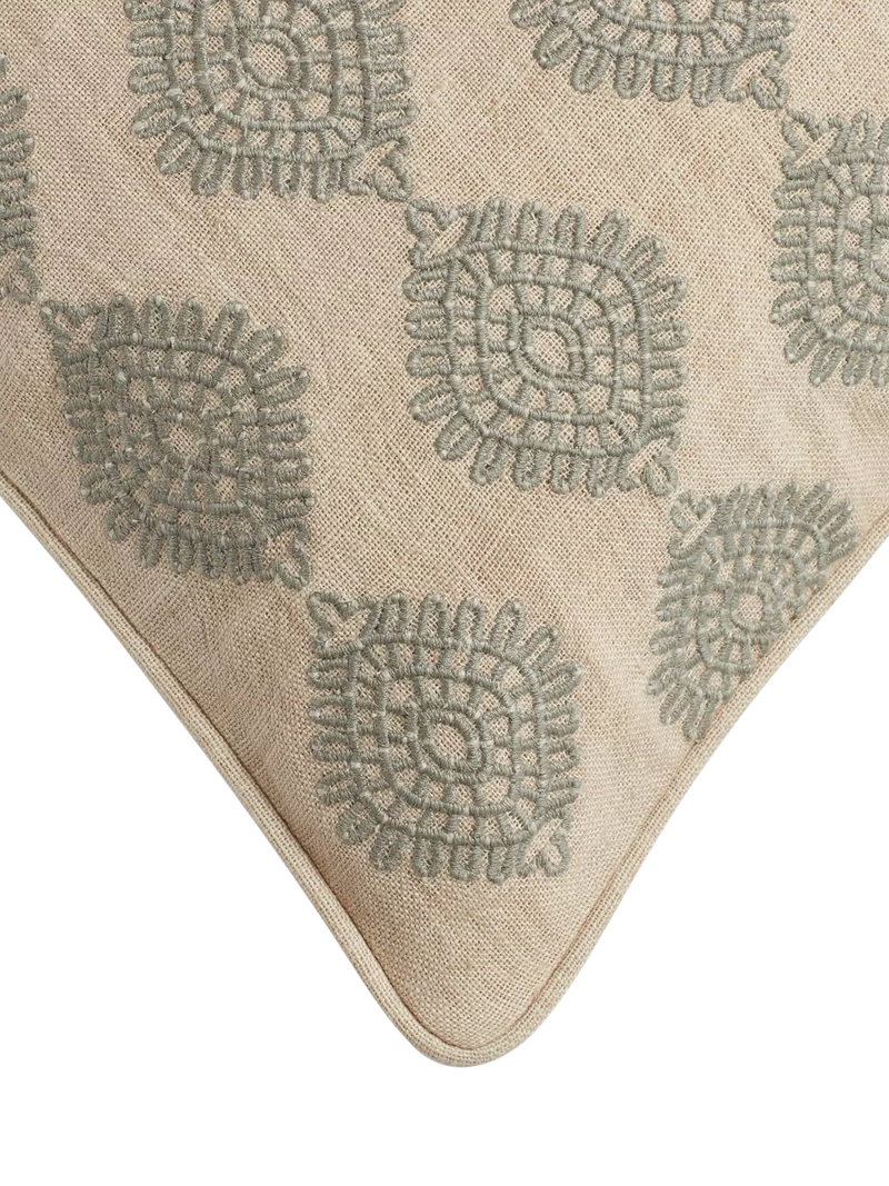 OKA Carthew embroidered cushion 51x51cm linen, UK version