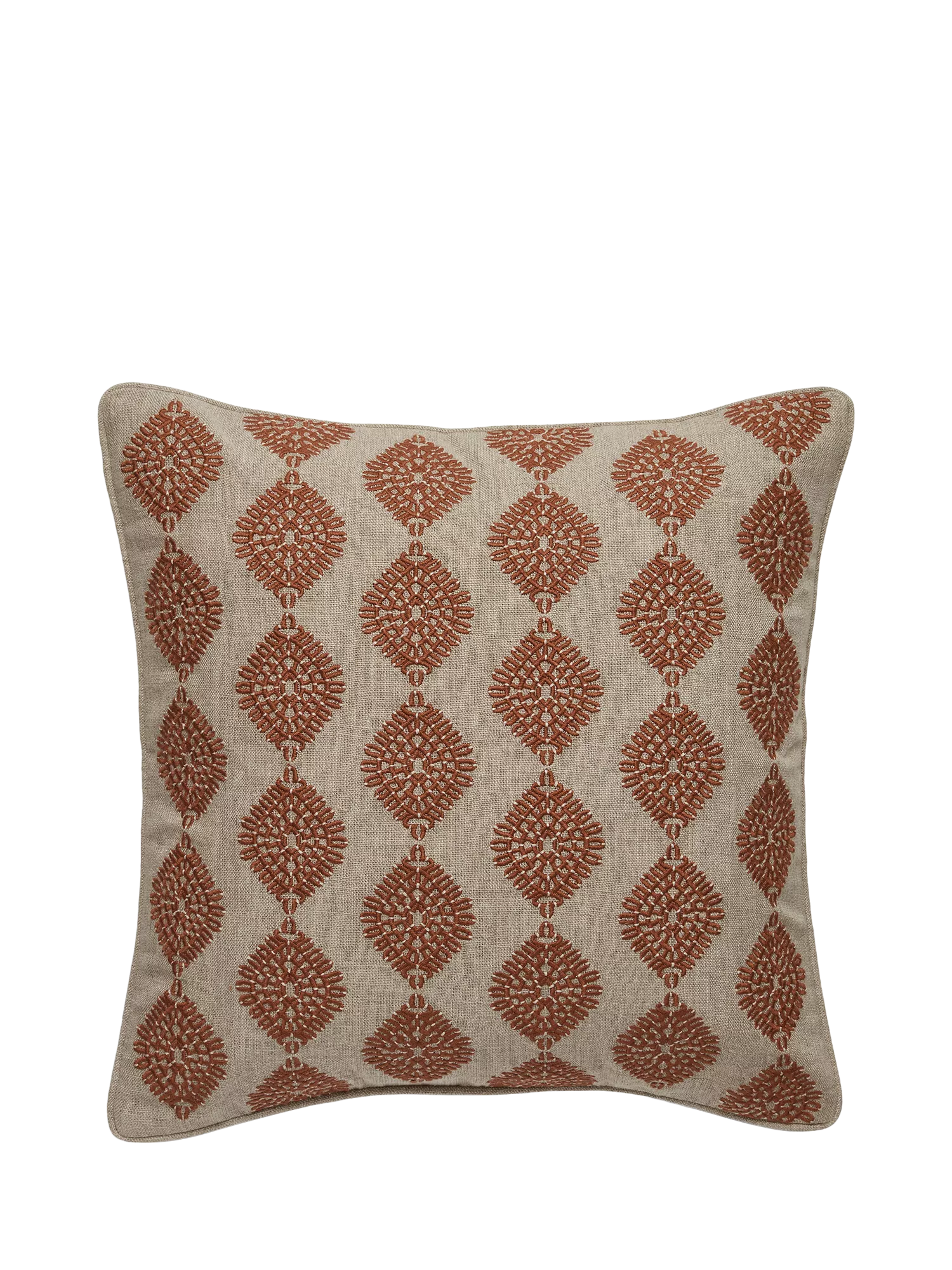 OKA Carthew Embroidered Cushion, Dirty Orange