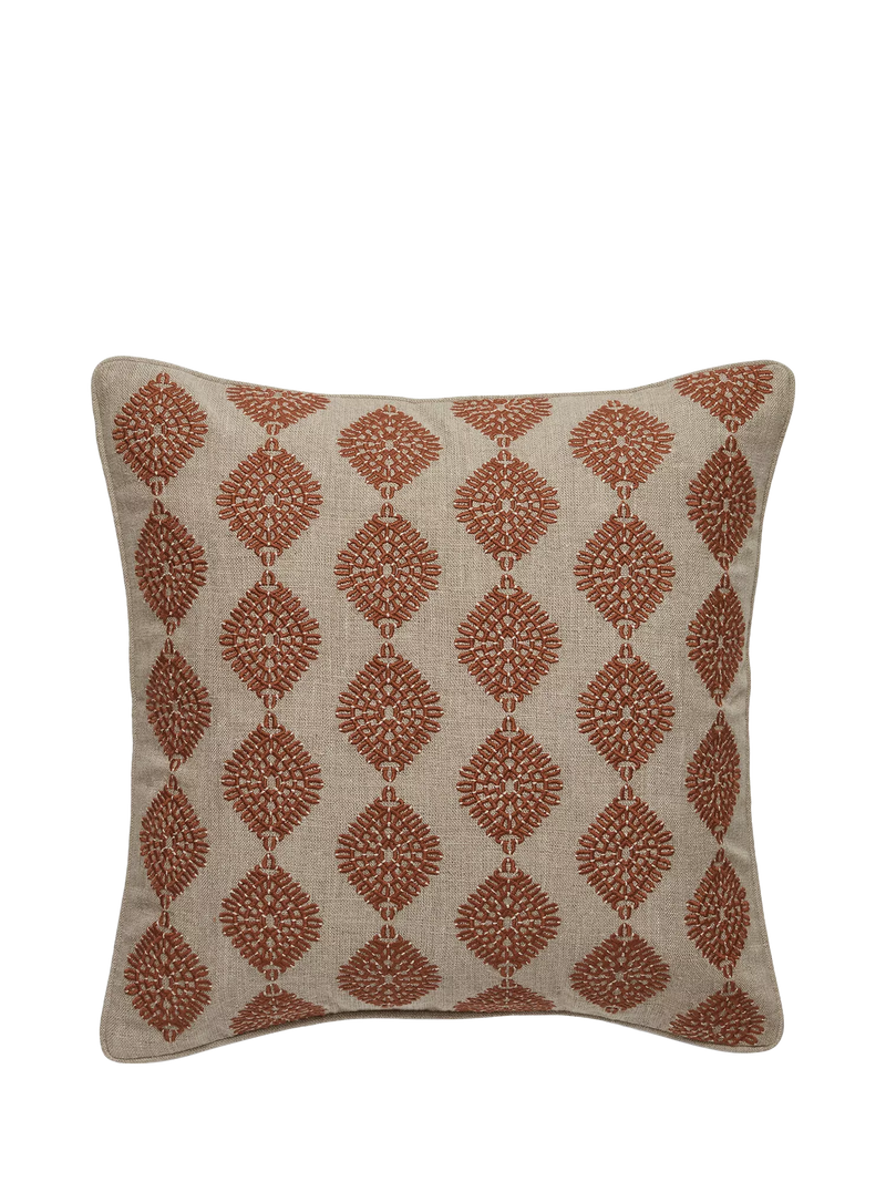 OKA Carthew Embroidered Cushion, Dirty Orange