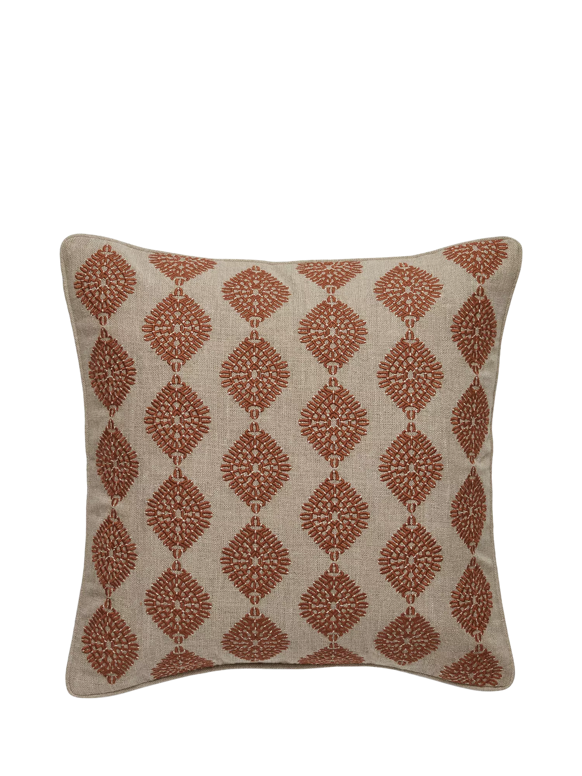 OKA Carthew Embroidered Cushion, Dirty Orange