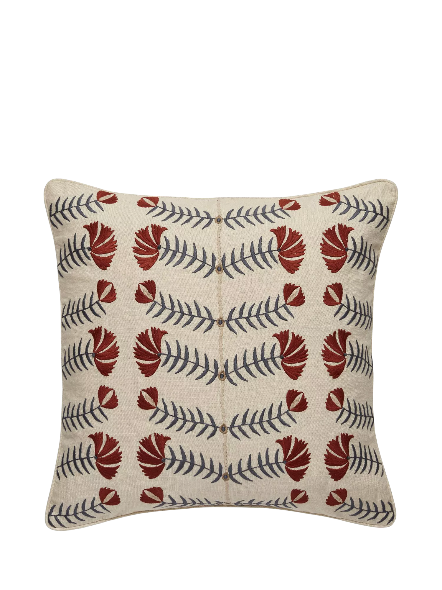 OKA Highweald embroidered cushion warm red 51x51cm imported from the UK