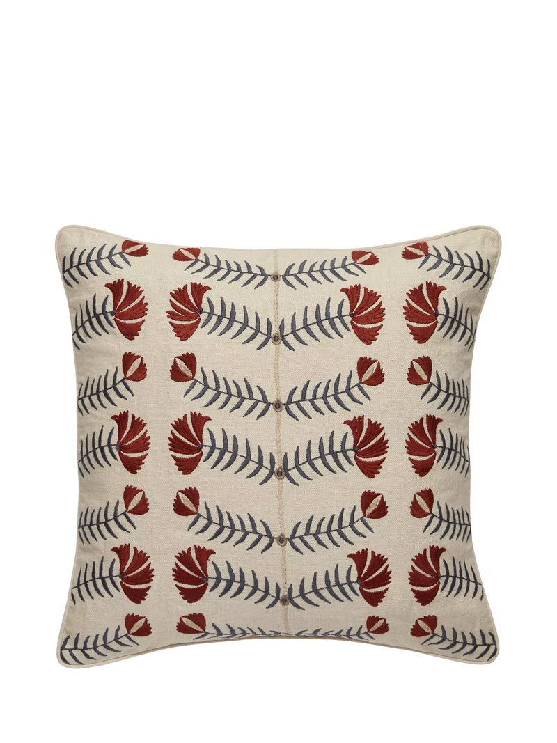 OKA Highweald embroidered cushion warm red 51x51cm imported from the UK