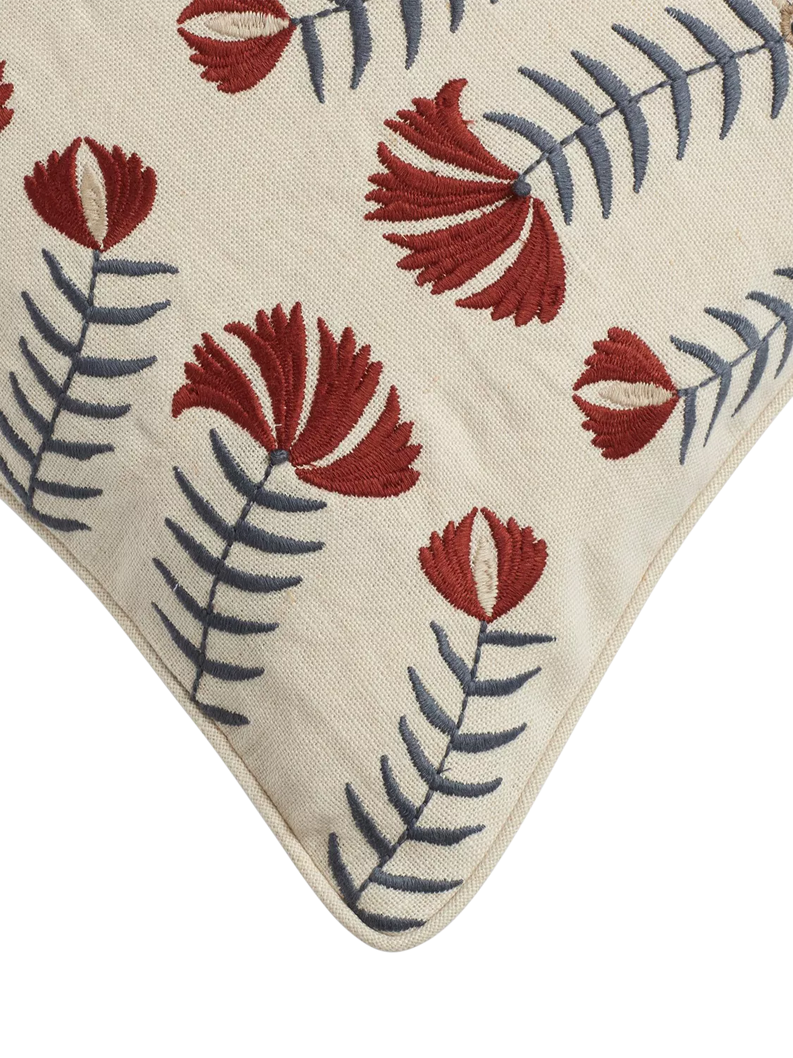 OKA Highweald embroidered cushion warm red 51x51cm imported from the UK