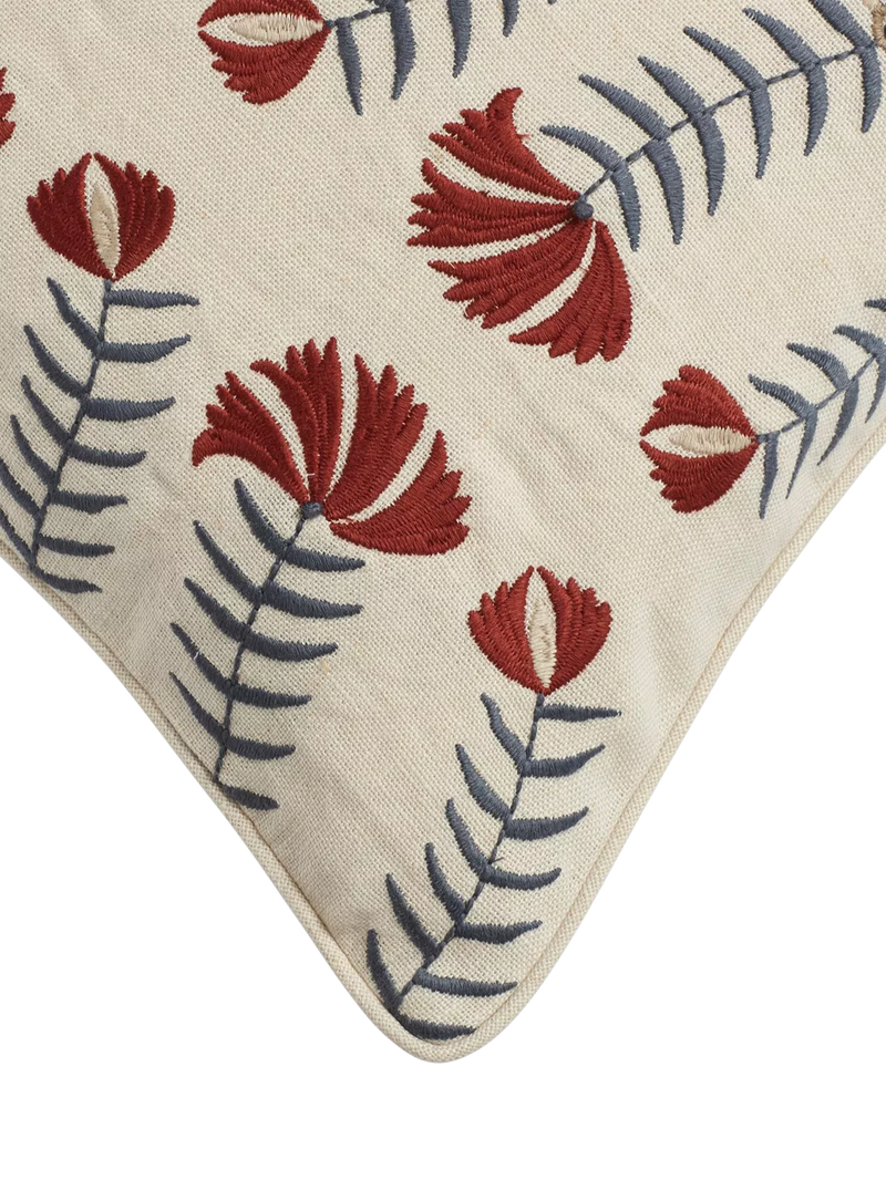 OKA Highweald embroidered cushion warm red 51x51cm imported from the UK