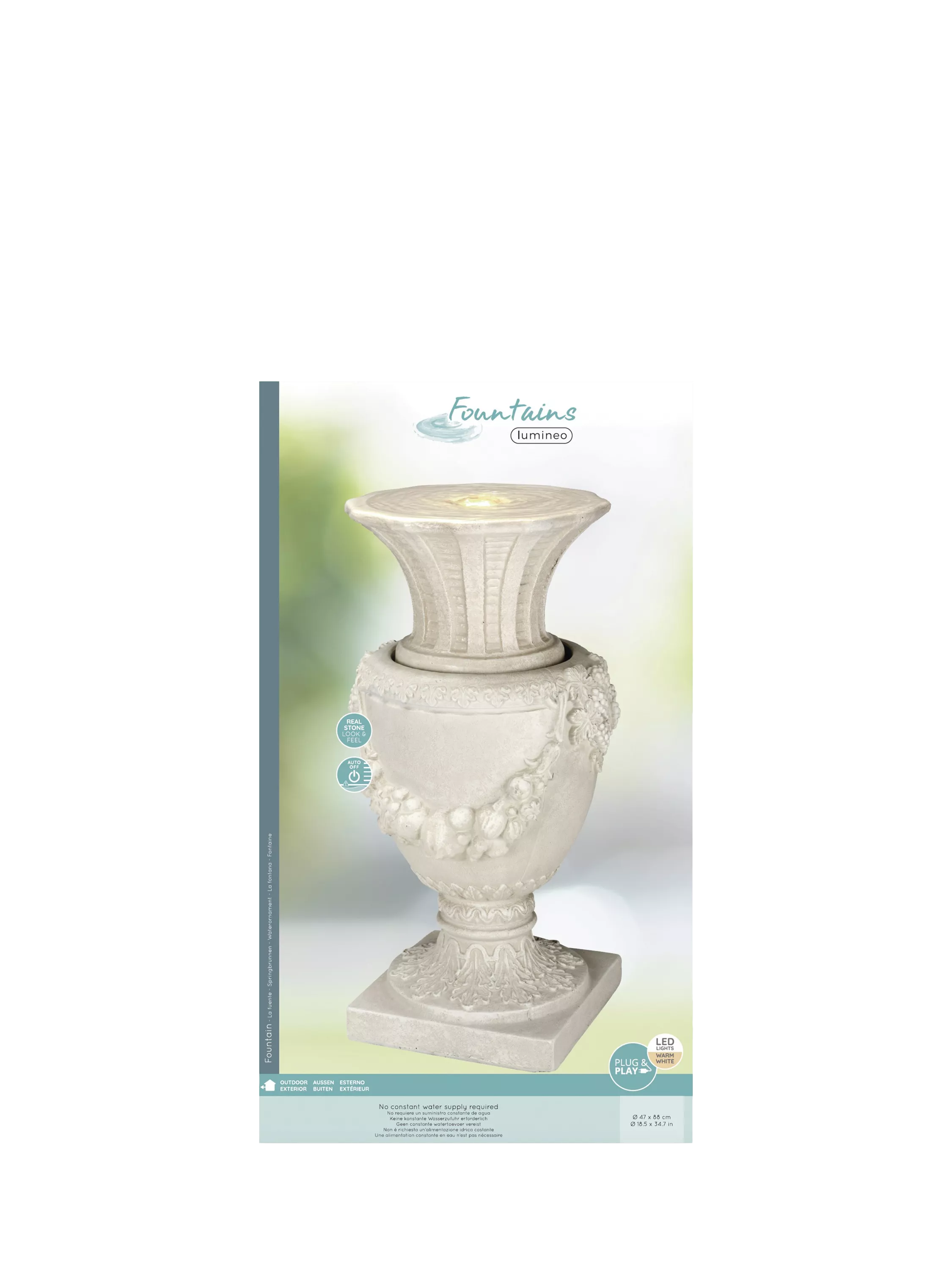 Kaemingk Geneve vase stone effect LED water feature - British product