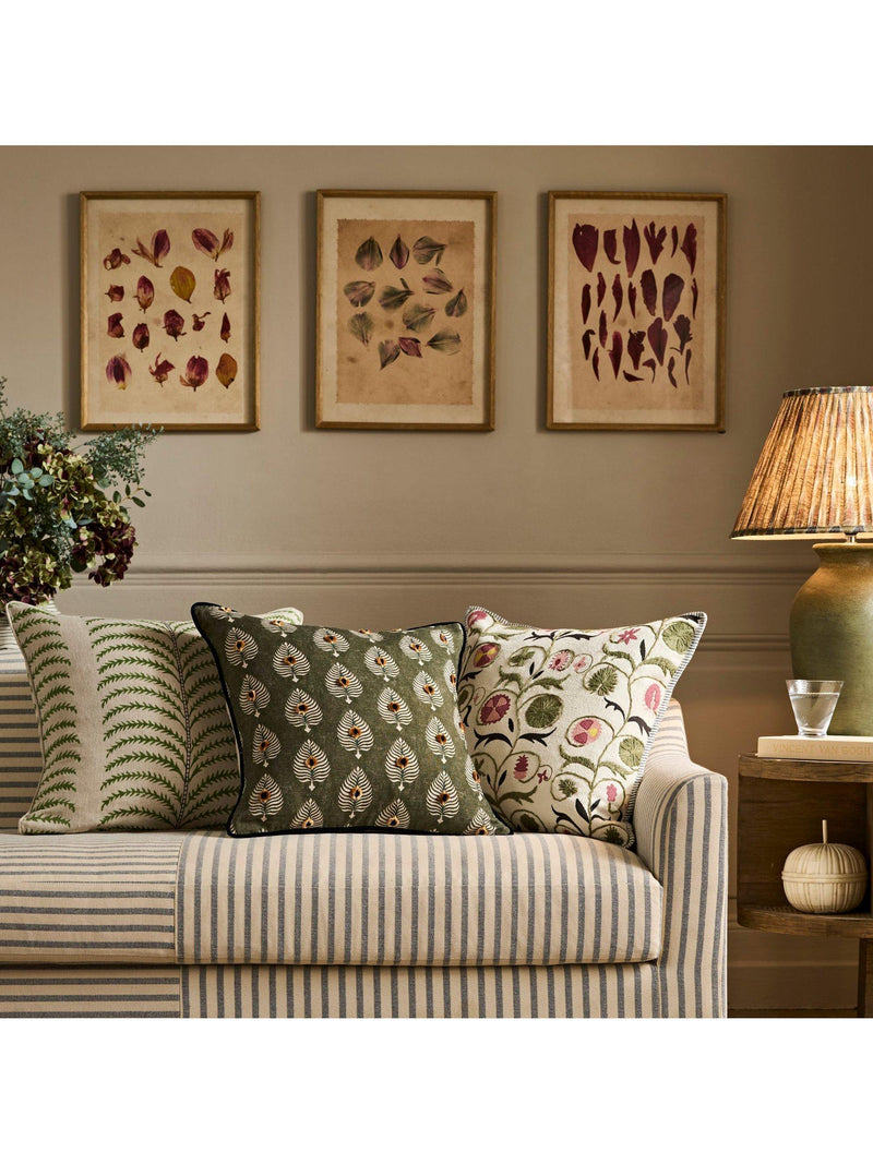 OKA Ocellus cushion 51x51cm, embroidered peacock feathers (British brand)