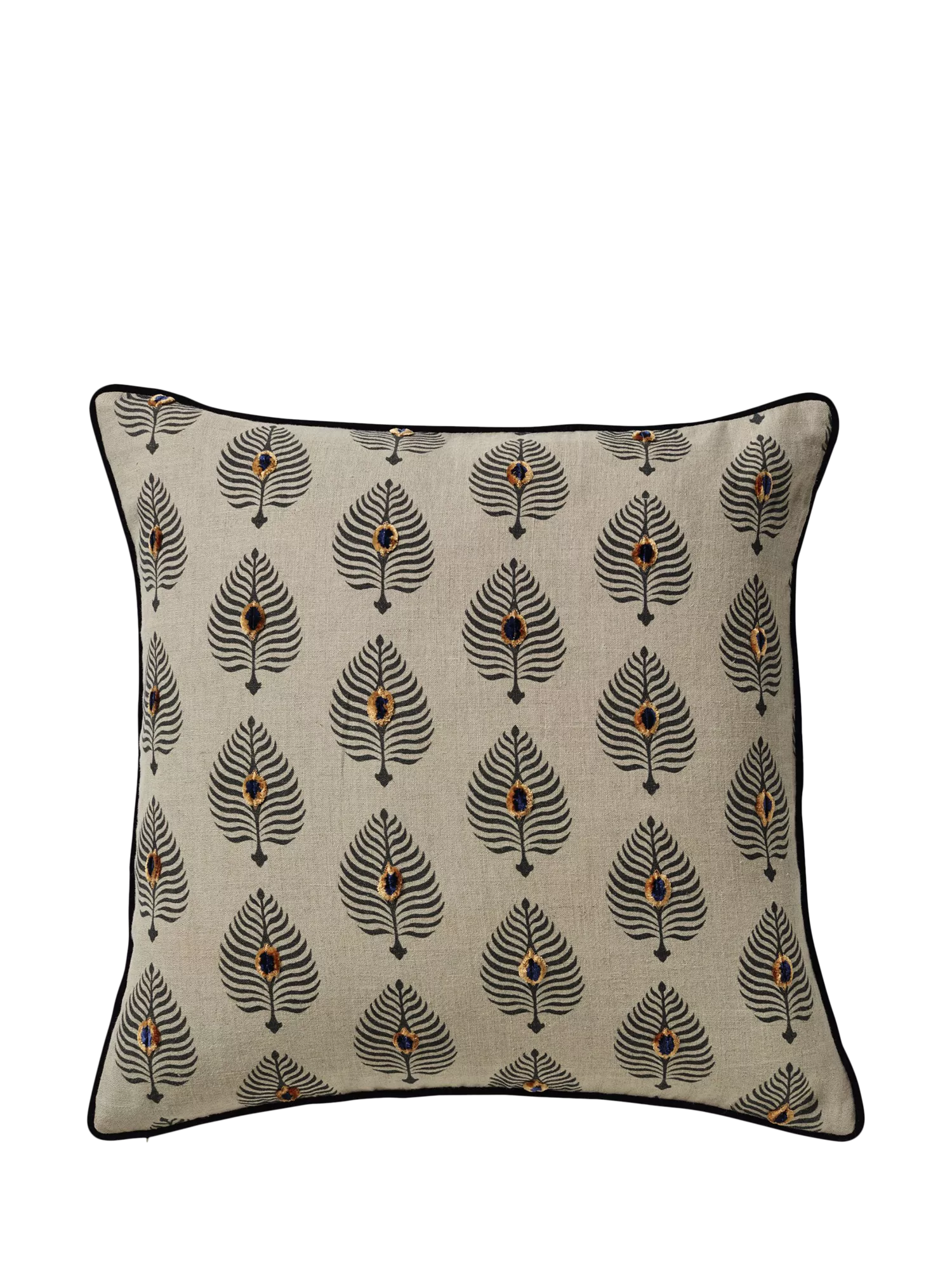 OKA Ocellus cushion 51x51cm, embroidered peacock feathers (British brand)