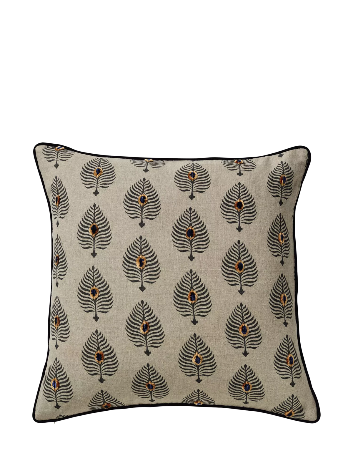 OKA Ocellus cushion 51x51cm, embroidered peacock feathers (British brand)