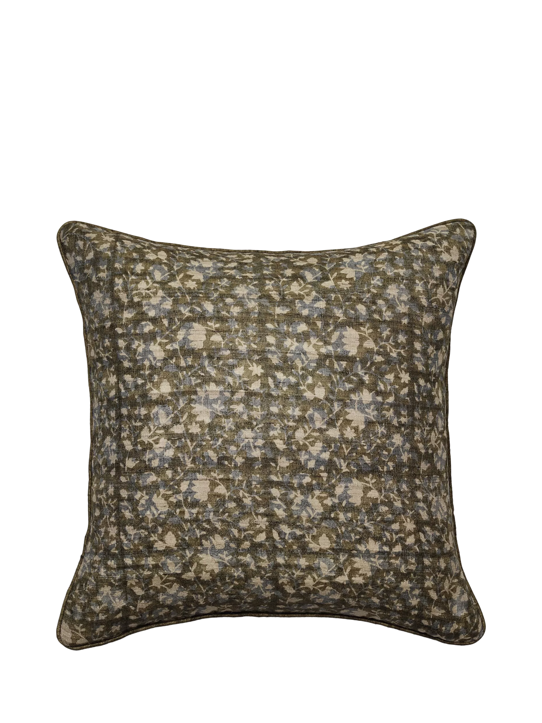 OKA Pattiyan cushion in dark seafoam and hemp, 51x51cm (British brand)