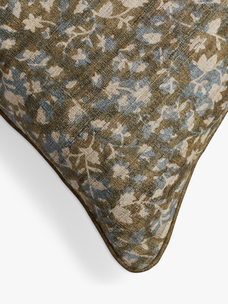 OKA Pattiyan cushion in dark seafoam and hemp, 51x51cm (British brand)