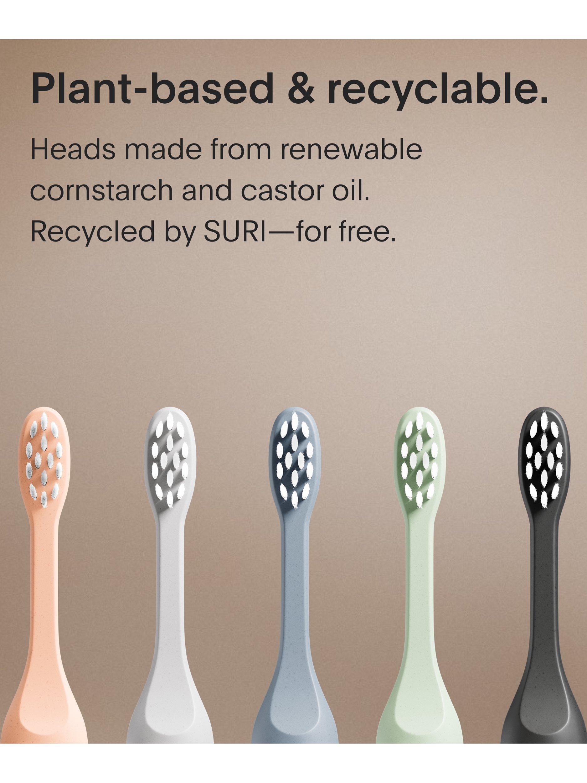 SURI toothbrush heads 3 pack, castor oil bristles (British brand)