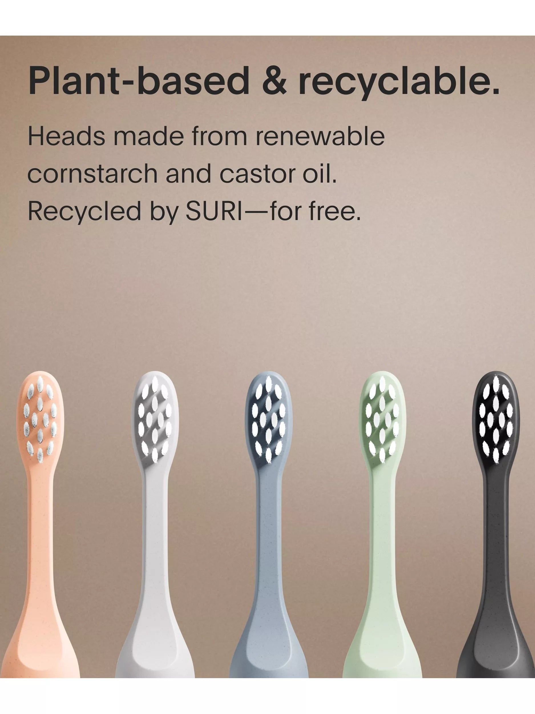 SURI toothbrush heads 3 pack, castor oil bristles (British brand)