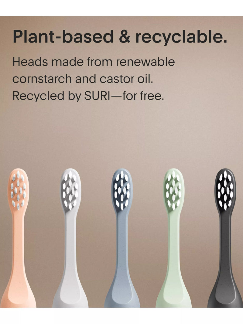 SURI toothbrush heads 3 pack, castor oil bristles (British brand)