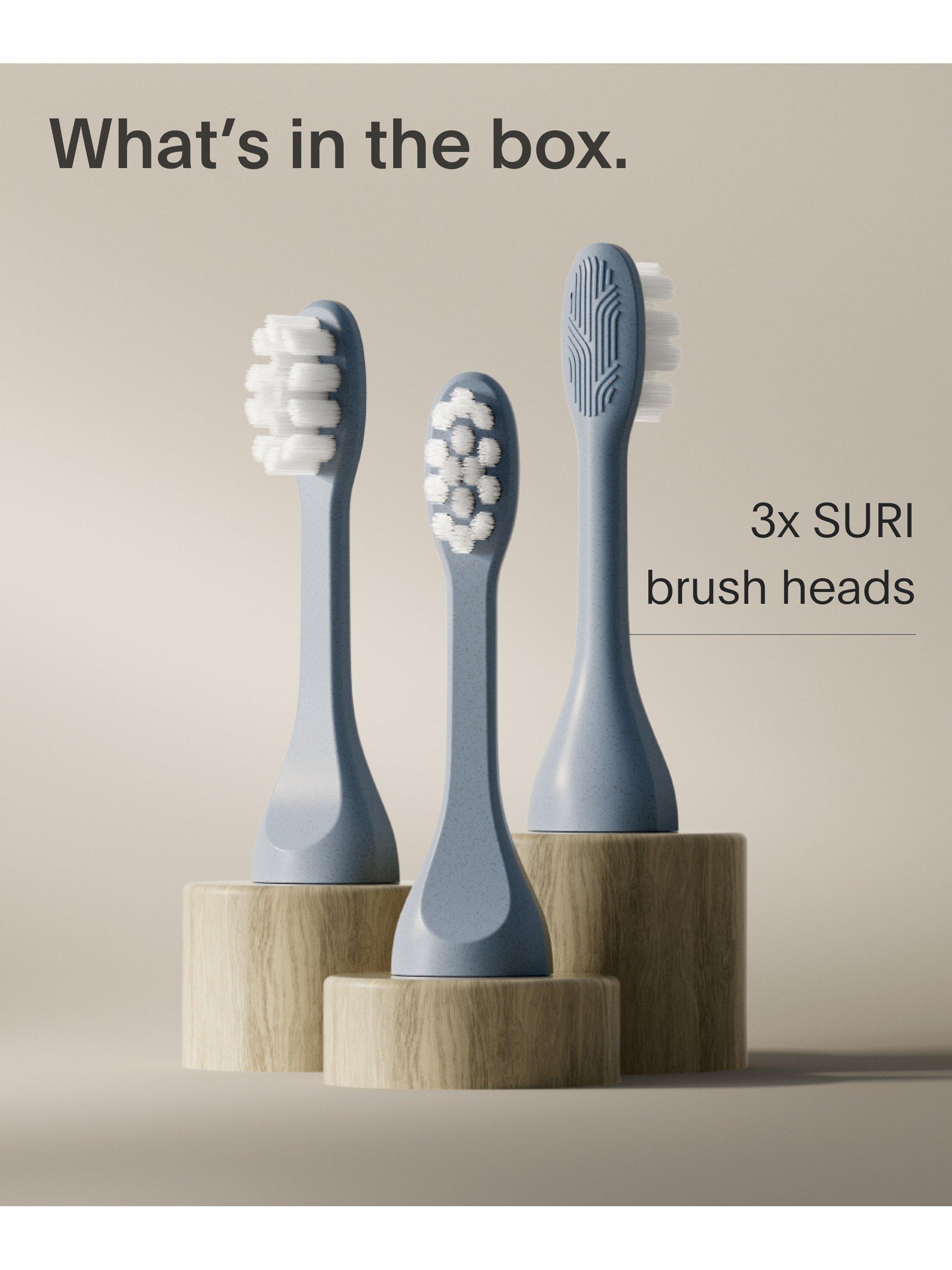 SURI toothbrush heads 3 pack, castor oil bristles (British brand)