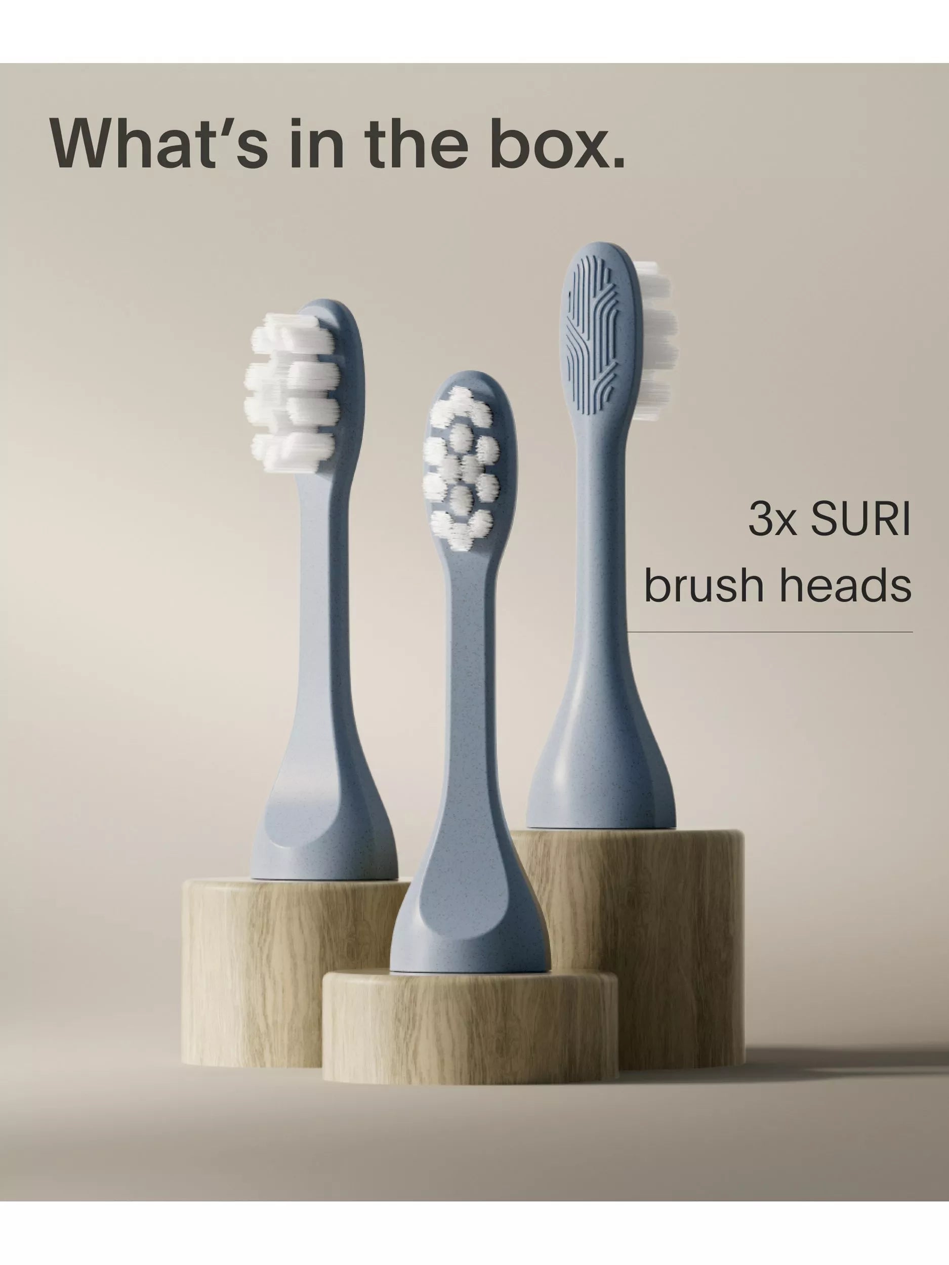 SURI toothbrush heads 3 pack, castor oil bristles (British brand)