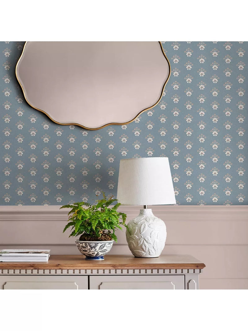Laura Ashley Semington Floral Wallpaper in Blue, 10m roll (British brand)