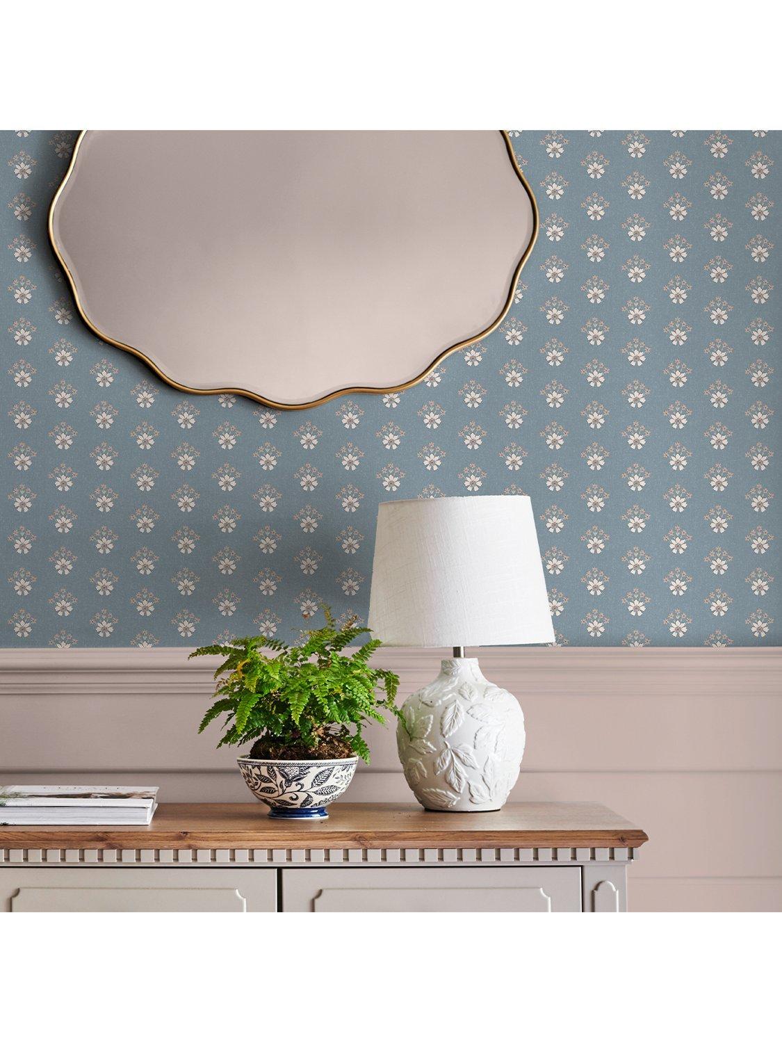 Laura Ashley Semington Floral Wallpaper in Blue, 10m roll (British brand)