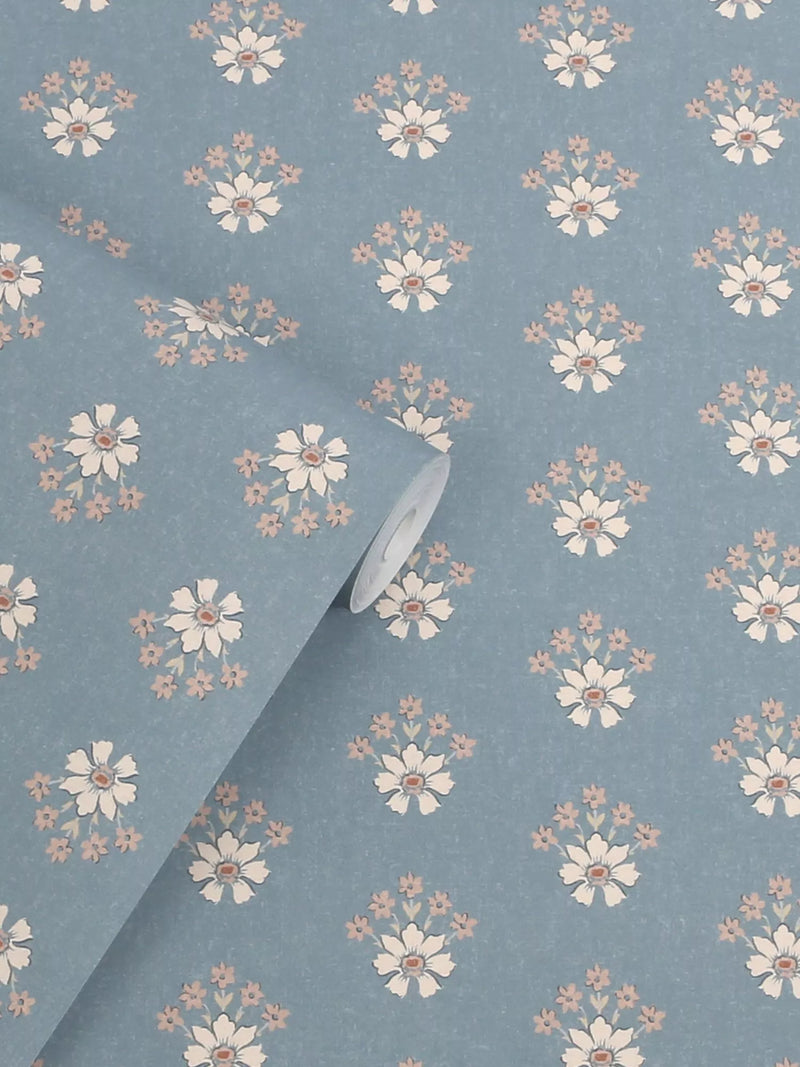 Laura Ashley Semington Floral Wallpaper in Blue, 10m roll (British brand)